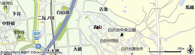 愛知県阿久比町（知多郡）白沢（表山）周辺の地図