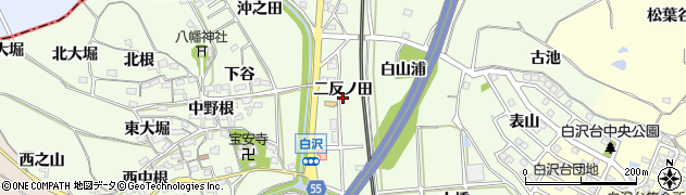 愛知県阿久比町（知多郡）白沢（二反ノ田）周辺の地図