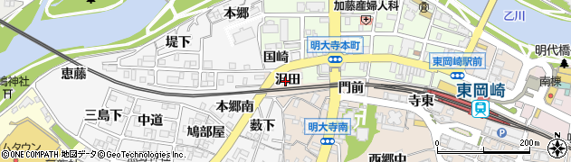 愛知県岡崎市明大寺町沢田周辺の地図