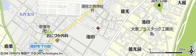 愛知県岡崎市筒針町（池田）周辺の地図