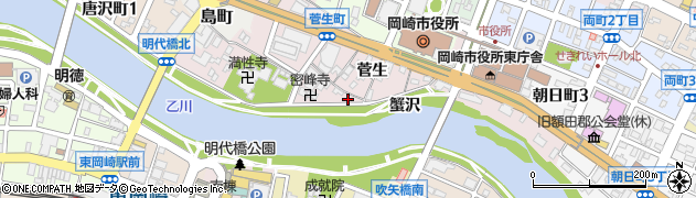 愛知県岡崎市菅生町（蟹沢）周辺の地図