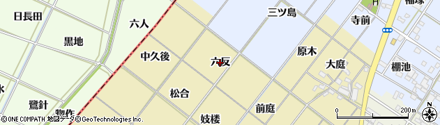 愛知県岡崎市新堀町（六反）周辺の地図