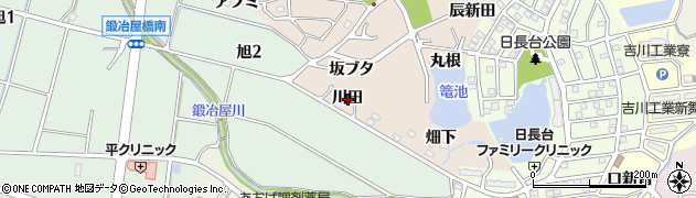 愛知県知多市日長川田周辺の地図
