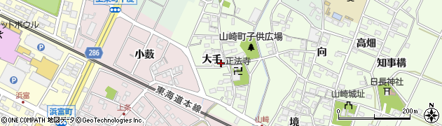 愛知県安城市山崎町（大手）周辺の地図