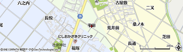 愛知県岡崎市西本郷町（平田）周辺の地図