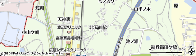 愛知県阿久比町（知多郡）白沢（北天神脇）周辺の地図