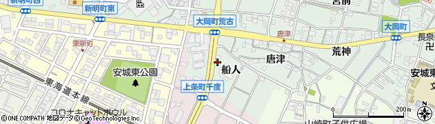 愛知県安城市大岡町船人周辺の地図