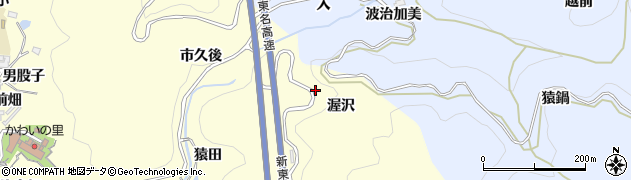 愛知県岡崎市秦梨町（渥沢）周辺の地図