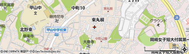 愛知県岡崎市中町（東丸根）周辺の地図