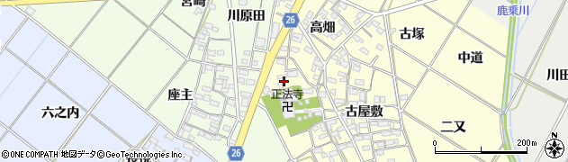愛知県岡崎市東本郷町（西屋敷）周辺の地図