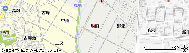 愛知県岡崎市北本郷町（川田）周辺の地図