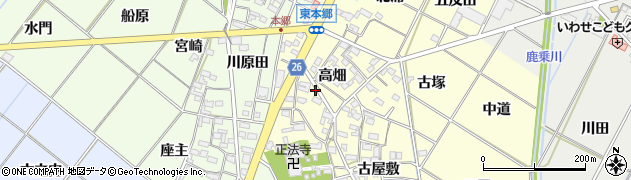 愛知県岡崎市東本郷町高畑22周辺の地図