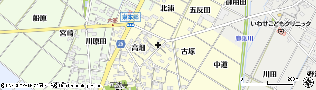 愛知県岡崎市東本郷町高畑70周辺の地図