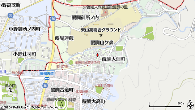 〒601-1305 京都府京都市伏見区醍醐柿原町の地図