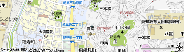 愛知県岡崎市六供町（西茶臼）周辺の地図