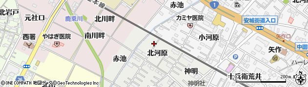 愛知県岡崎市北本郷町（北河原）周辺の地図