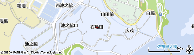 愛知県知多市佐布里石亀田周辺の地図