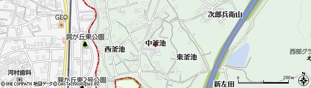 愛知県東浦町（知多郡）緒川（中釜池）周辺の地図