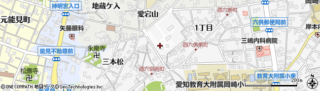 愛知県岡崎市六供町（西二本木）周辺の地図