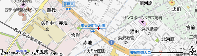愛知県岡崎市東大友町並木側4周辺の地図