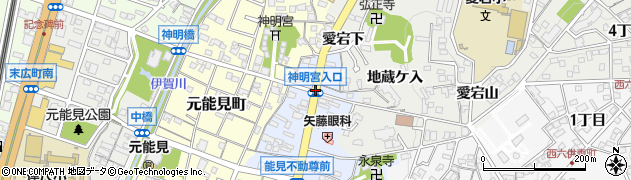神明宮入口周辺の地図