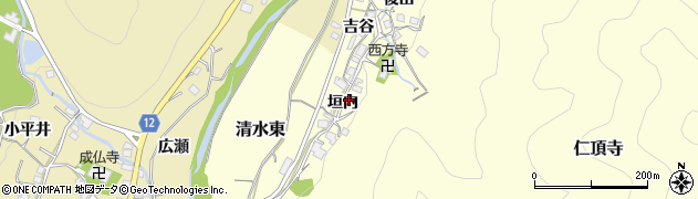 兵庫県猪名川町（川辺郡）清水東（垣内）周辺の地図