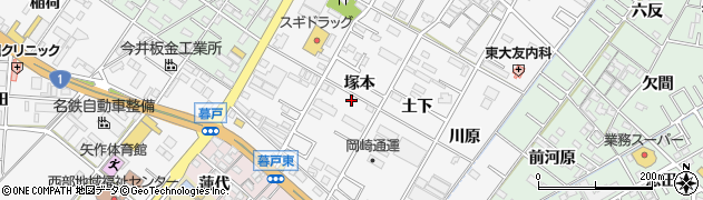 愛知県岡崎市東大友町（塚本）周辺の地図