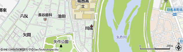 愛知県岡崎市中園町（川成）周辺の地図