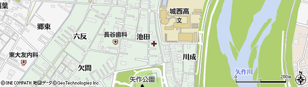 愛知県岡崎市中園町（池田）周辺の地図