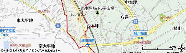 愛知県知多郡東浦町緒川西本坪周辺の地図