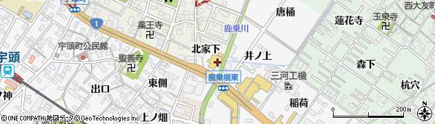 愛知県岡崎市宇頭町（北家下）周辺の地図