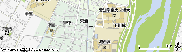 愛知県岡崎市中園町東浦周辺の地図
