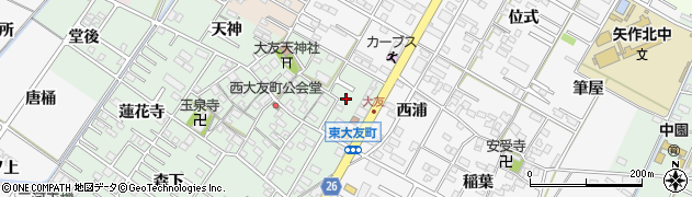 愛知県岡崎市西大友町（諏訪）周辺の地図