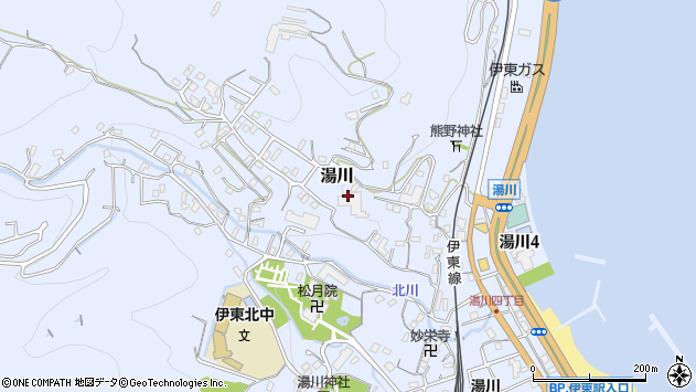 〒414-0002 静岡県伊東市湯川の地図