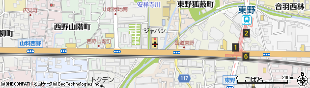 ジャパン山科店周辺の地図