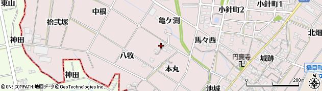 愛知県岡崎市小針町（八牧）周辺の地図
