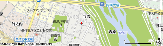 愛知県岡崎市森越町（与治）周辺の地図