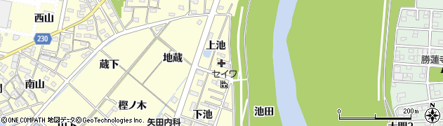 愛知県岡崎市北野町上池周辺の地図