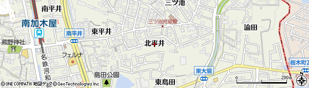 愛知県東海市加木屋町（北平井）周辺の地図