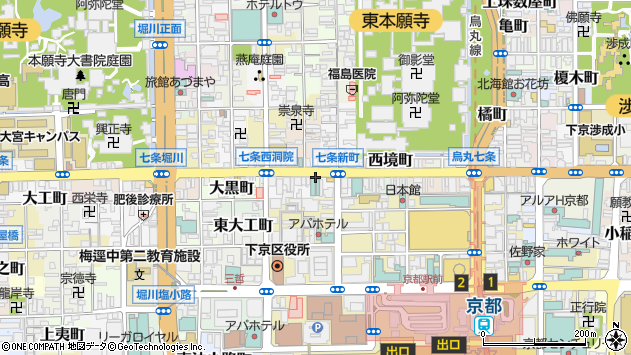 〒600-8310 京都府京都市下京区西洞院通七条上る夷之町の地図