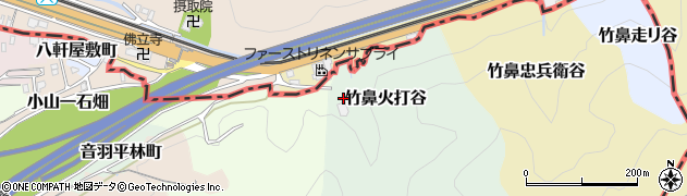 京都府京都市山科区竹鼻火打谷周辺の地図