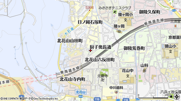 〒607-8455 京都府京都市山科区厨子奥長通の地図