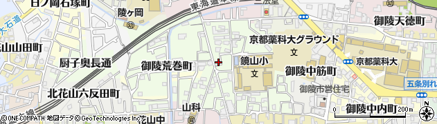 京都府京都市山科区御陵血洗町周辺の地図