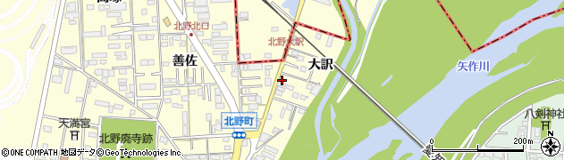 愛知県岡崎市北野町（大訳）周辺の地図