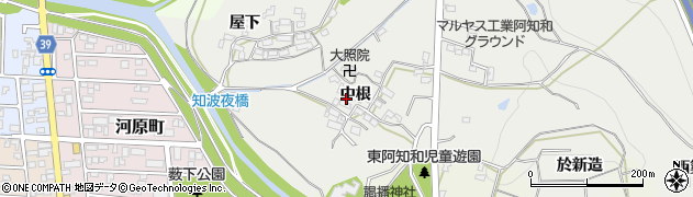 愛知県岡崎市西阿知和町（中根）周辺の地図
