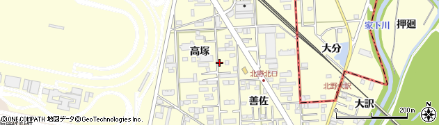 愛知県岡崎市北野町（高塚）周辺の地図