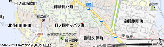 京都府京都市山科区御陵下御廟野町周辺の地図