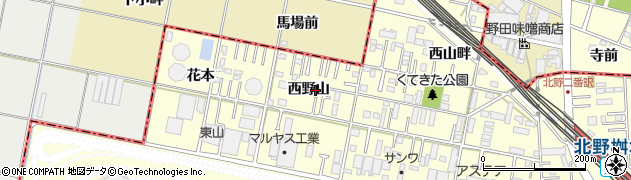 愛知県岡崎市北野町（西野山）周辺の地図