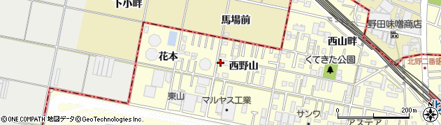 愛知県岡崎市北野町西野山10周辺の地図
