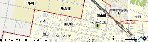 愛知県岡崎市北野町西野山3周辺の地図